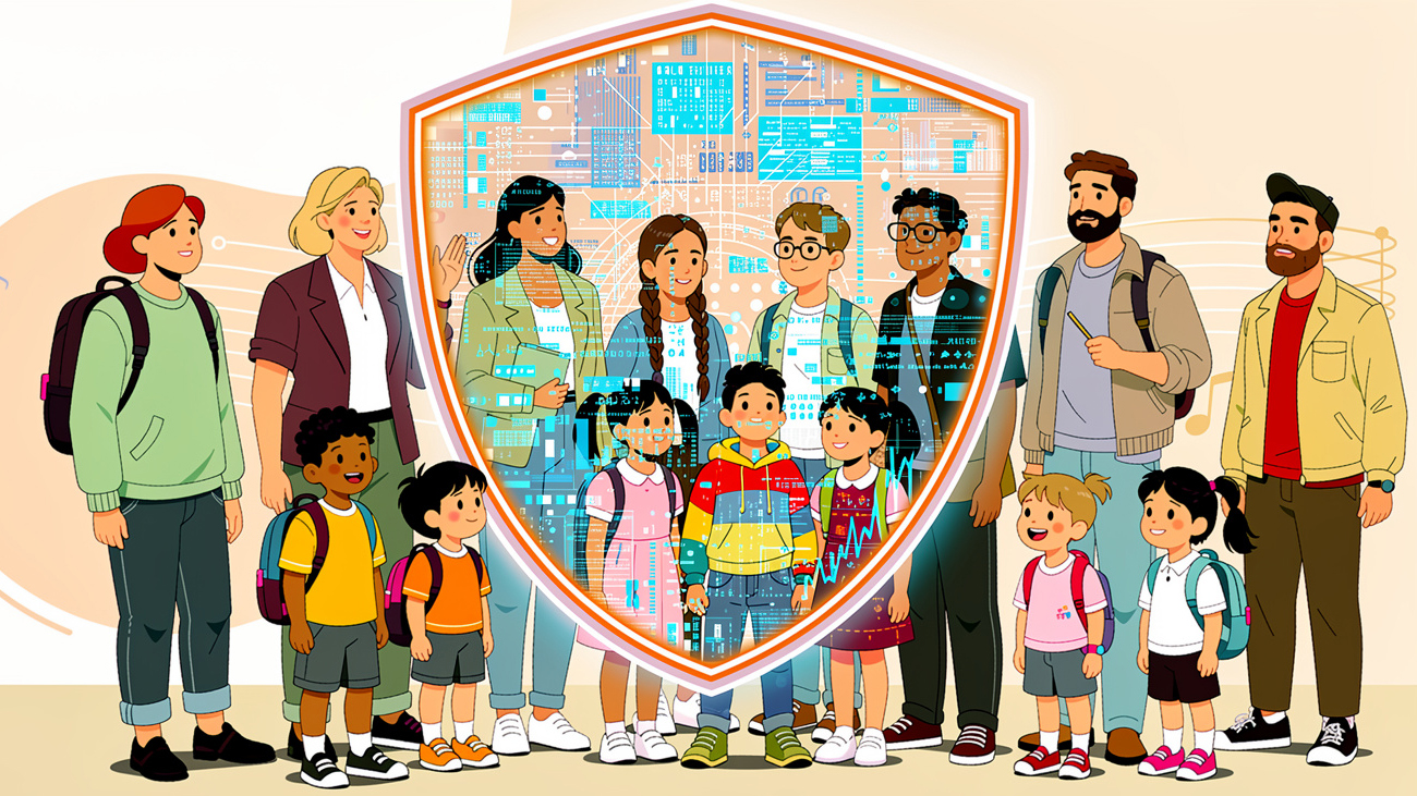 Familie mit Schutzschild - Medienführerschein