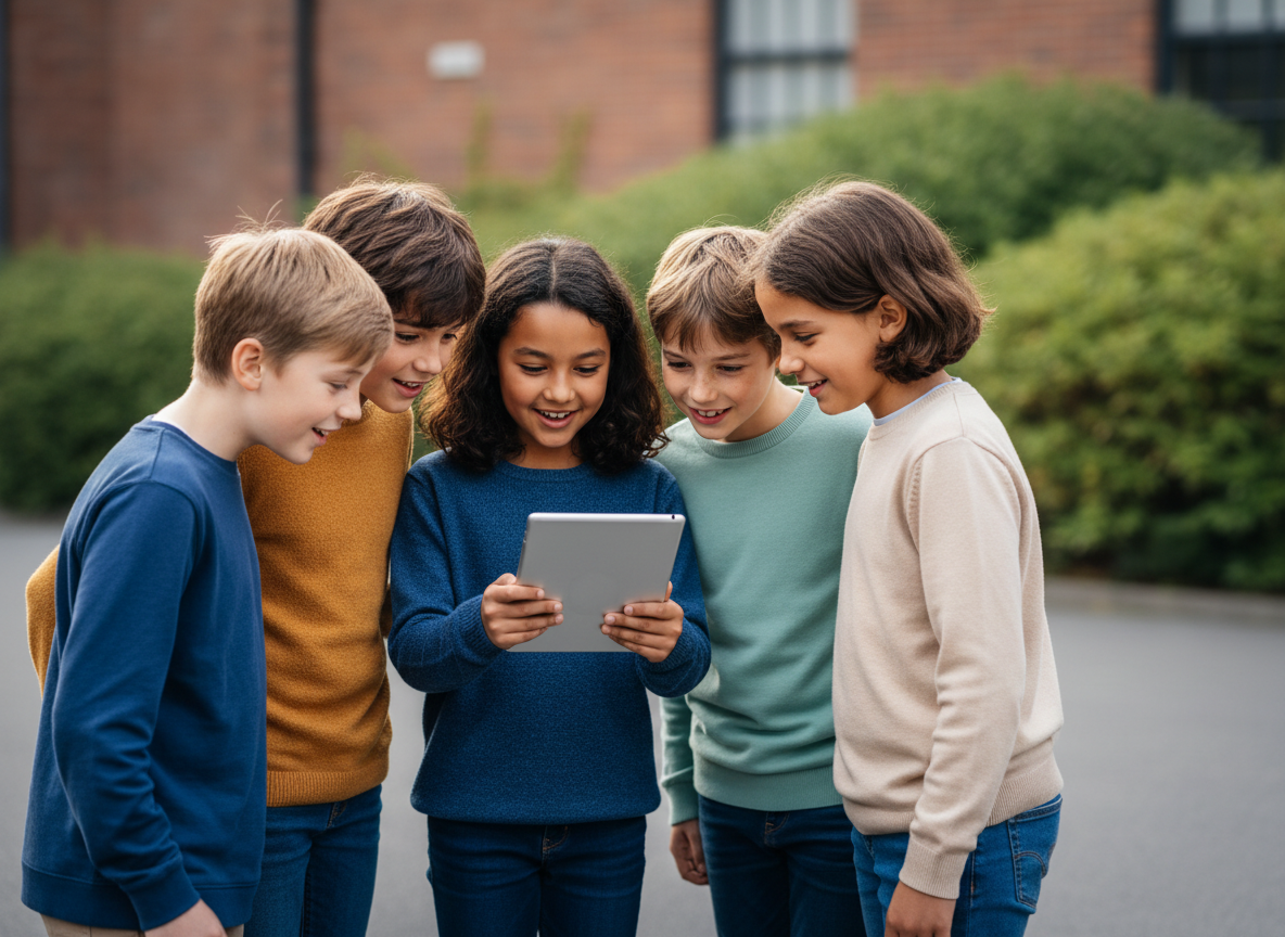 Kinder mit iPad lernen digitale Medien